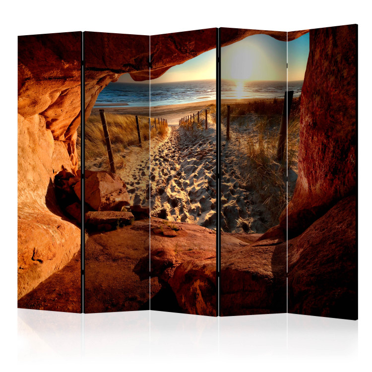 Folding Screen Cave: Beautiful Beach II (5-piece) - view from rocks to sea 132919