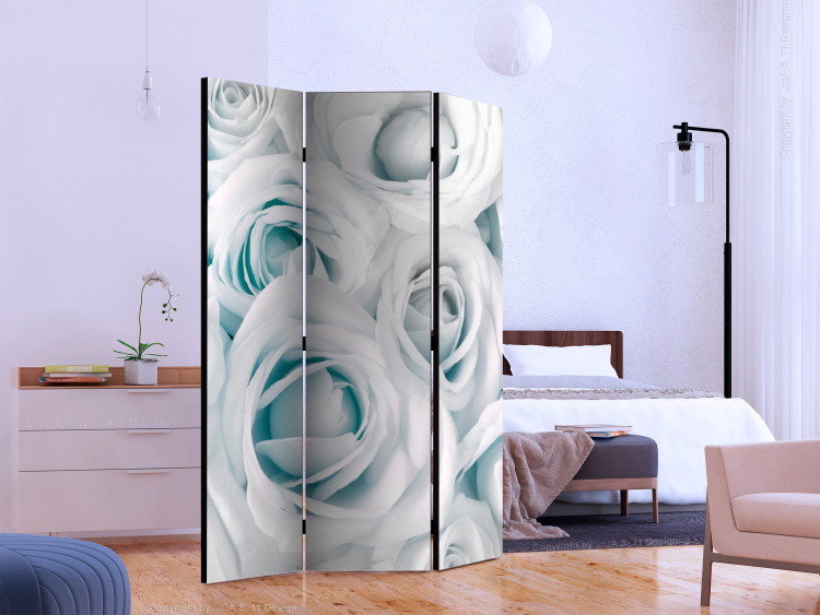 Room Divider Silk Rose (Turquoise) (3-piece) - composition with white flowers 133119 additionalImage 2