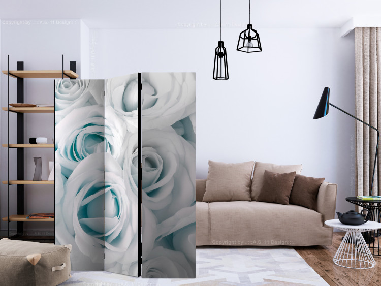 Room Divider Silk Rose (Turquoise) (3-piece) - composition with white flowers 133119 additionalImage 4