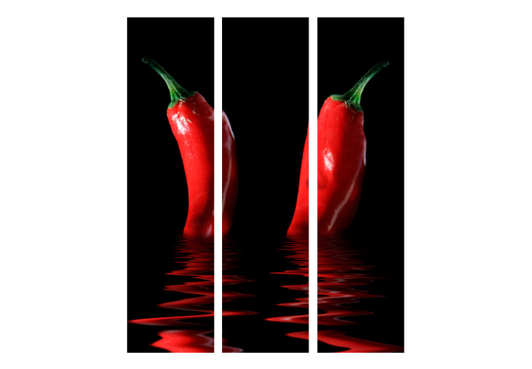 Room Divider Screen Chili Pepper (3-piece) - three fiery vegetables submerged in water 133319 additionalImage 3