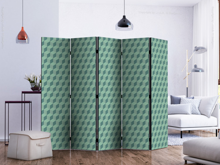 Folding Screen Monochromatic Cubes II (5-piece) - green geometric 3D background 133419 additionalImage 2