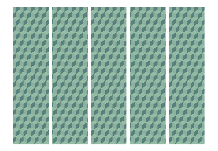 Folding Screen Monochromatic Cubes II (5-piece) - green geometric 3D background 133419 additionalImage 3