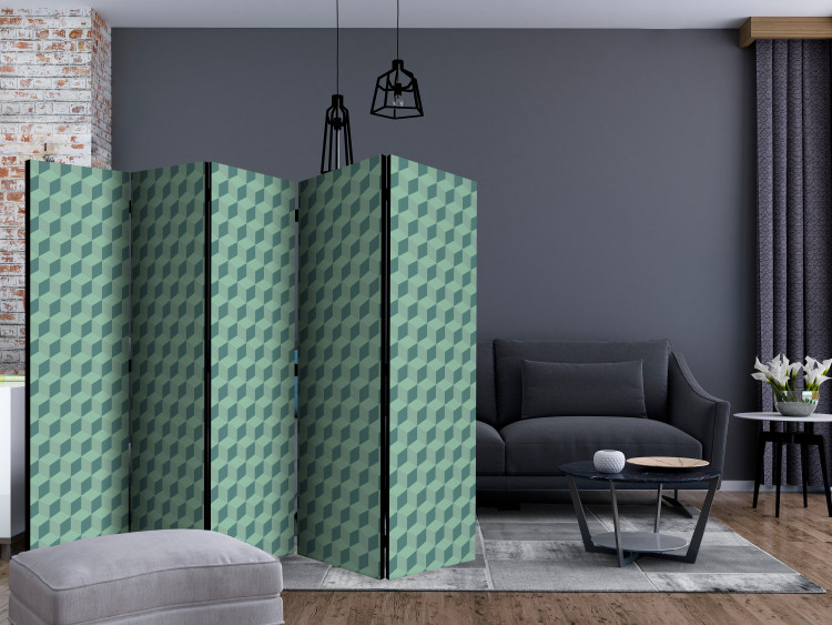 Folding Screen Monochromatic Cubes II (5-piece) - green geometric 3D background 133419 additionalImage 4