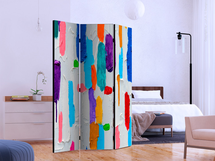 Room Separator Clash of Colors (3-piece) - gray background and multicolored paint splashes 133519 additionalImage 2