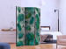 Folding Screen Modernist Jungle (3-piece) - green leaves on a gray background 134319 additionalThumb 2