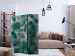 Folding Screen Modernist Jungle (3-piece) - green leaves on a gray background 134319 additionalThumb 4