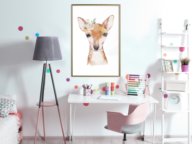 Wall Poster Little Deer - funny portrait of an animal on a white contrasting background 135719 additionalImage 5