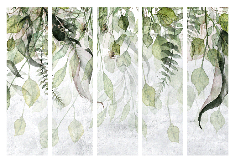 Folding Screen Carried by the Wind II (5-piece) - Delicate composition in leaves 136119 additionalImage 7