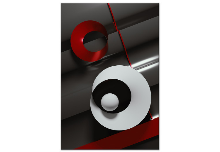 Canvas Graphite pipes and white-red semicircles - 3D abstraction 136319
