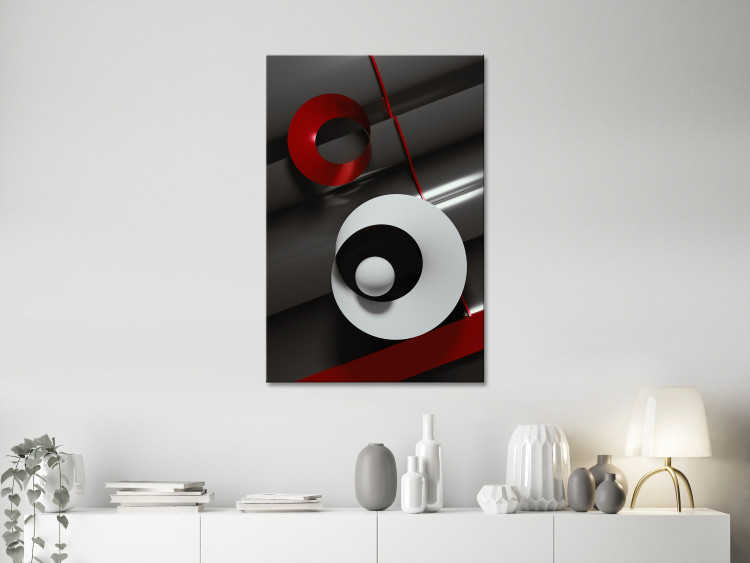 Canvas Graphite pipes and white-red semicircles - 3D abstraction 136319 additionalImage 3