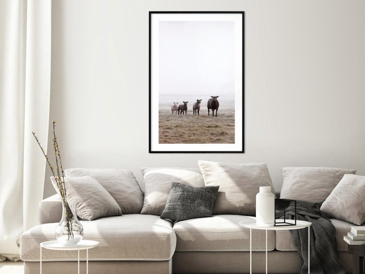 Poster Friends in the Morning - landscape of a field with animals against fog 137919 additionalImage 8