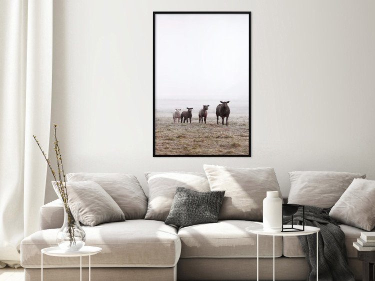 Poster Friends in the Morning - landscape of a field with animals against fog 137919 additionalImage 10