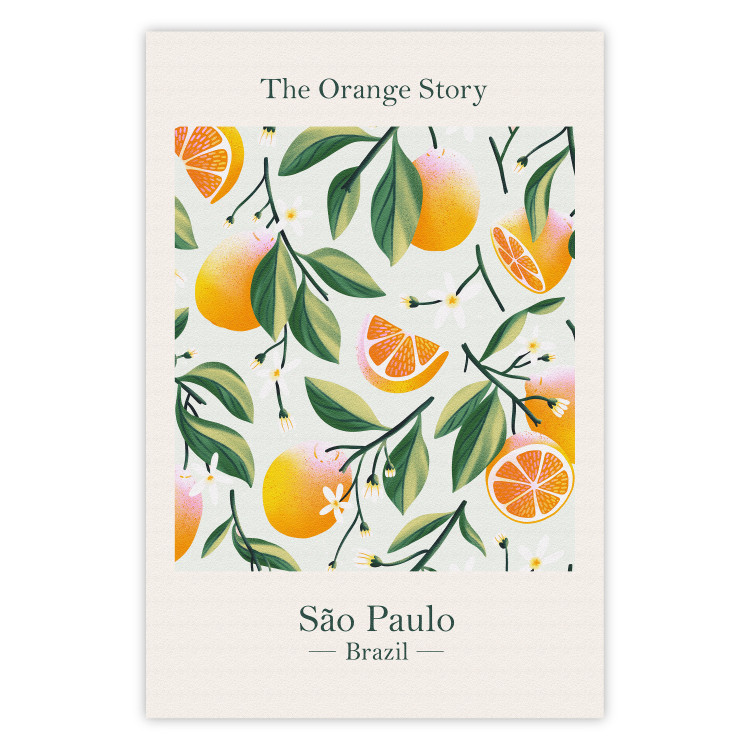 Poster The Orange Story - English text and orange fruits with leaves 138219