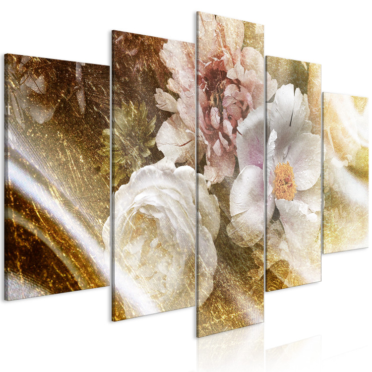 Canvas Print Peonies and Roses (5-piece) Wide - assorted flowers with a golden touch 143419 additionalImage 2