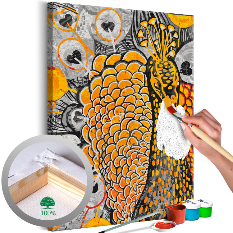 Paint by Number Kit Royal Peacock - Gold Bird Surrounded by Pearly White Feathers 144619