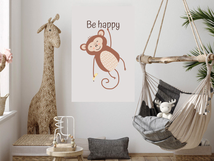 Wall Poster Be Happy - Funny Brown Monkey with Banana and Motivational Text for Kids 146619 additionalImage 12