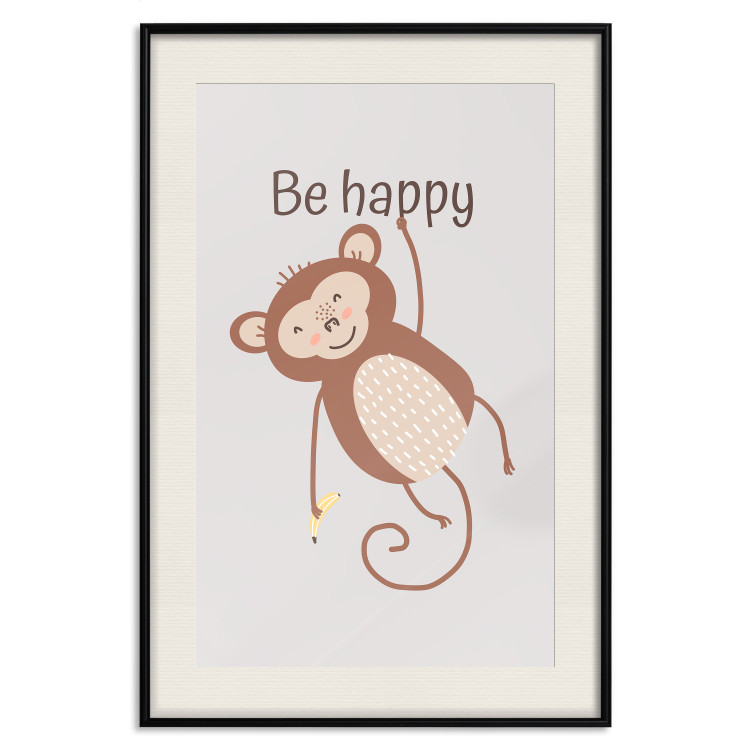 Wall Poster Be Happy - Funny Brown Monkey with Banana and Motivational Text for Kids 146619 additionalImage 13