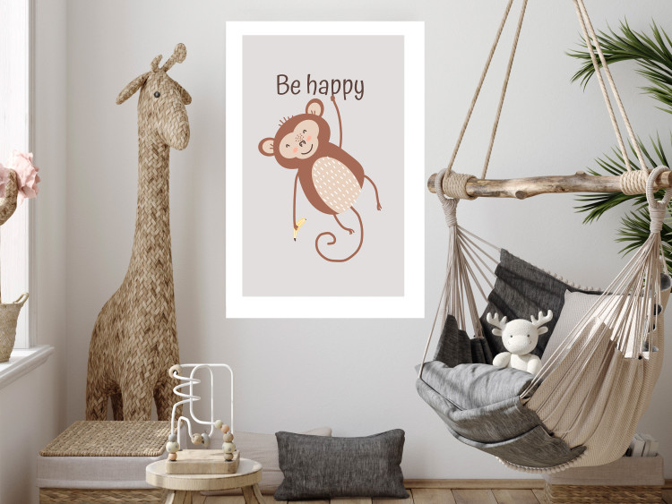 Wall Poster Be Happy - Funny Brown Monkey with Banana and Motivational Text for Kids 146619 additionalImage 8