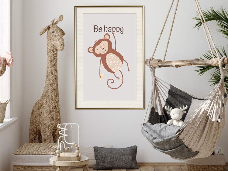 Wall Poster Be Happy - Funny Brown Monkey with Banana and Motivational Text for Kids 146619 additionalImage 7