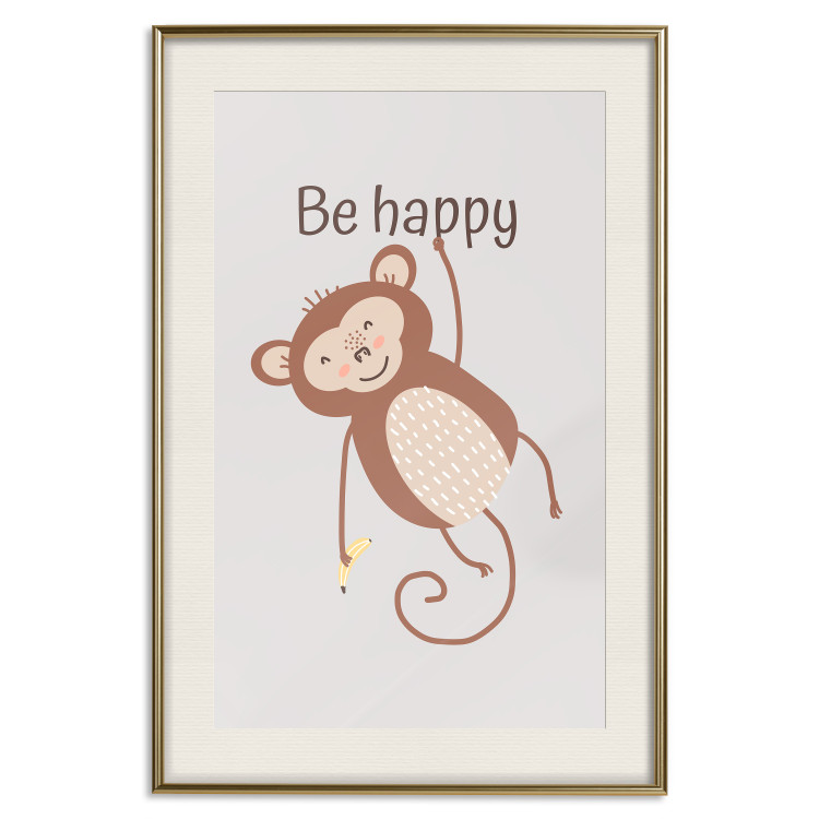Wall Poster Be Happy - Funny Brown Monkey with Banana and Motivational Text for Kids 146619 additionalImage 20