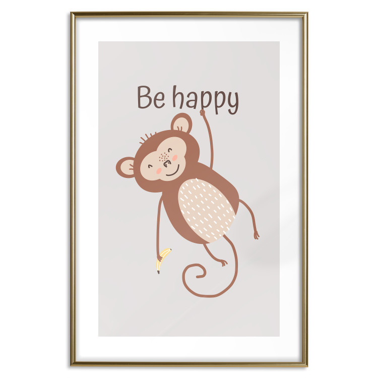 Wall Poster Be Happy - Funny Brown Monkey with Banana and Motivational Text for Kids 146619 additionalImage 18