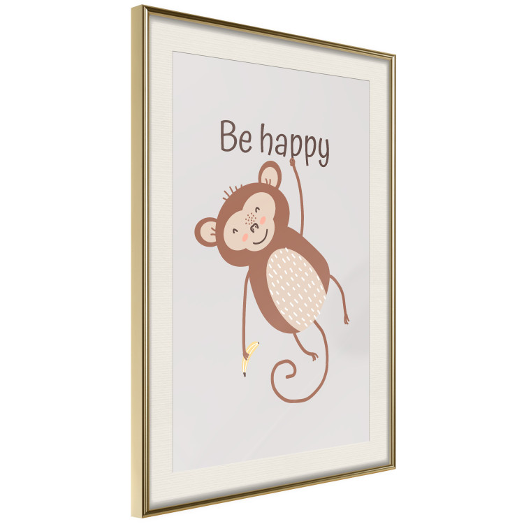 Wall Poster Be Happy - Funny Brown Monkey with Banana and Motivational Text for Kids 146619 additionalImage 16