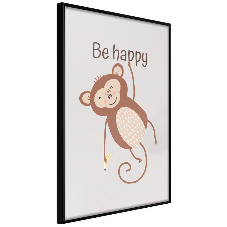 Wall Poster Be Happy - Funny Brown Monkey with Banana and Motivational Text for Kids 146619 additionalImage 3