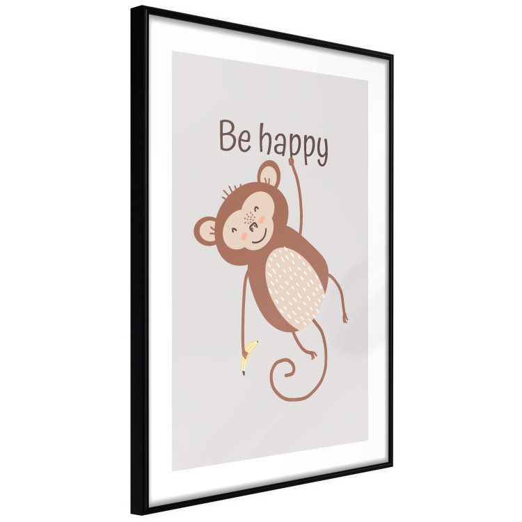 Wall Poster Be Happy - Funny Brown Monkey with Banana and Motivational Text for Kids 146619 additionalImage 17