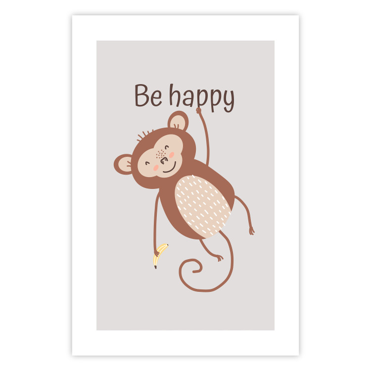 Wall Poster Be Happy - Funny Brown Monkey with Banana and Motivational Text for Kids 146619 additionalImage 10