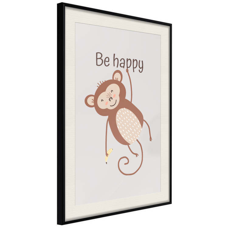 Wall Poster Be Happy - Funny Brown Monkey with Banana and Motivational Text for Kids 146619 additionalImage 15