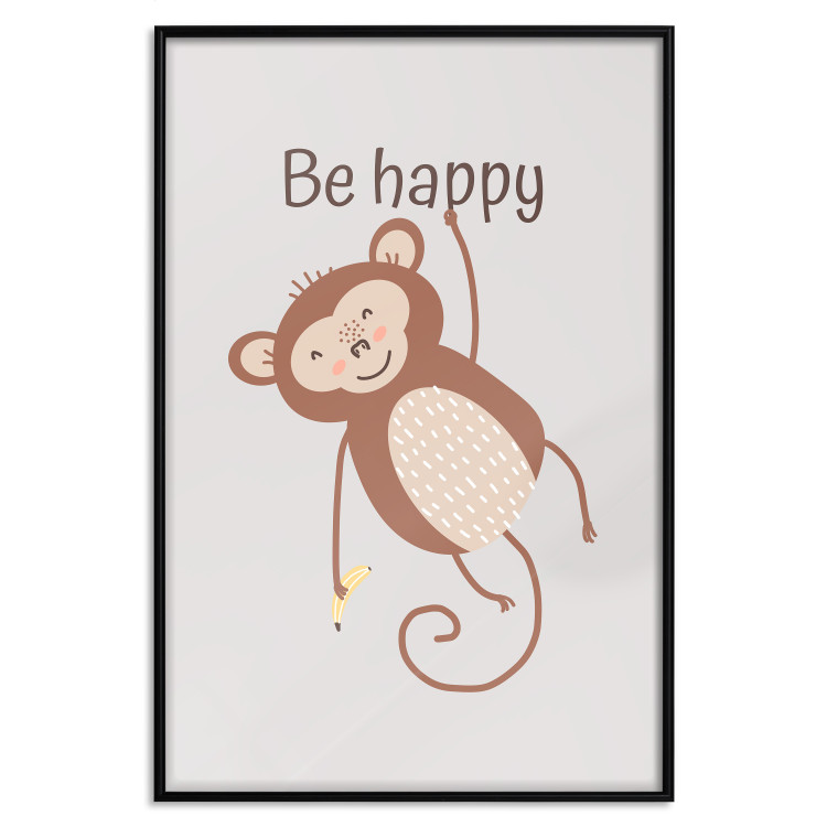 Wall Poster Be Happy - Funny Brown Monkey with Banana and Motivational Text for Kids 146619 additionalImage 5
