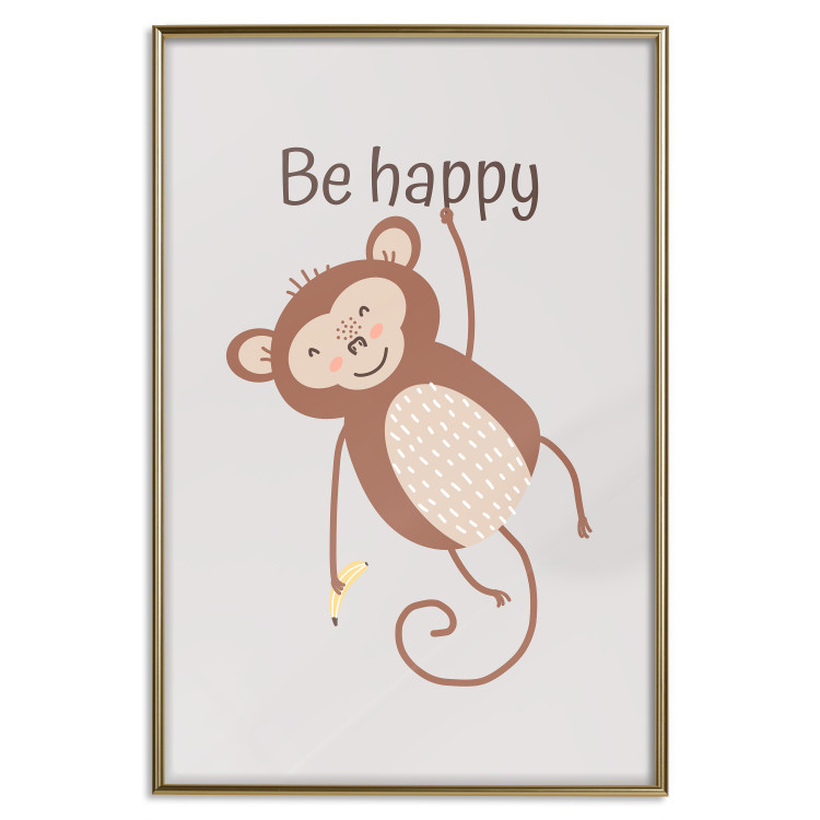 Wall Poster Be Happy - Funny Brown Monkey with Banana and Motivational Text for Kids 146619 additionalImage 9
