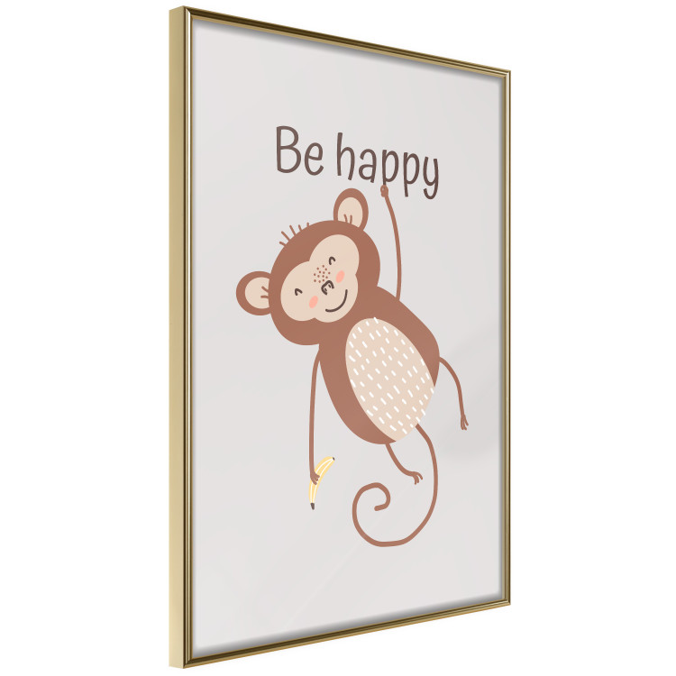 Wall Poster Be Happy - Funny Brown Monkey with Banana and Motivational Text for Kids 146619 additionalImage 11