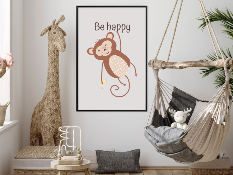 Wall Poster Be Happy - Funny Brown Monkey with Banana and Motivational Text for Kids 146619 additionalImage 22