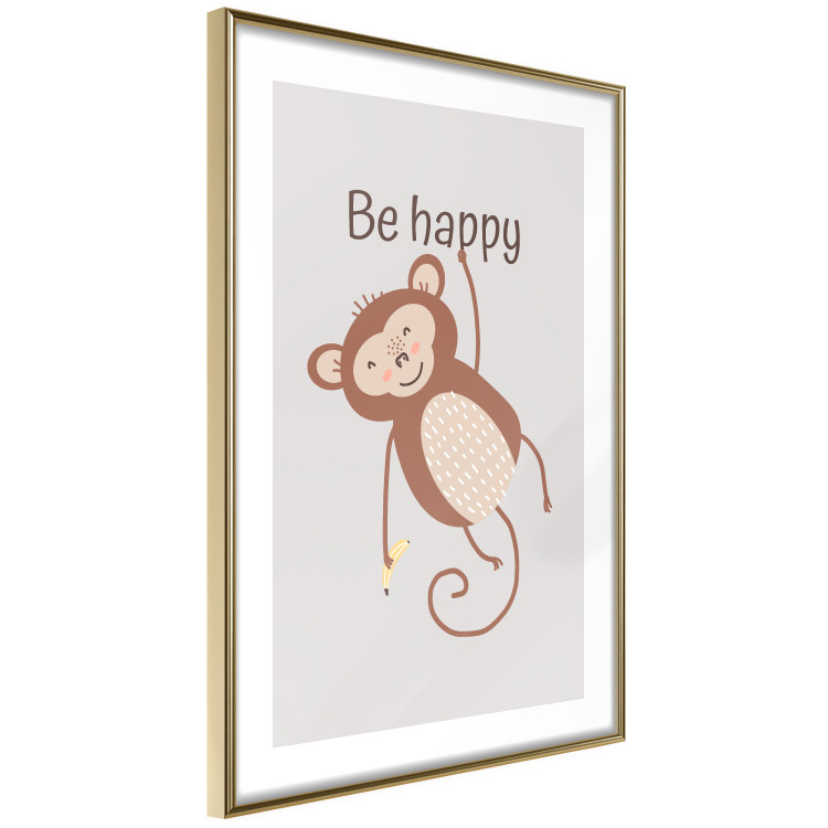 Wall Poster Be Happy - Funny Brown Monkey with Banana and Motivational Text for Kids 146619 additionalImage 23
