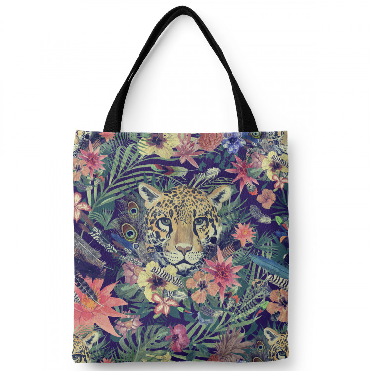 Shopping Bag Cheetah in the leaves - wild animal, floral print in watercolour style 147619