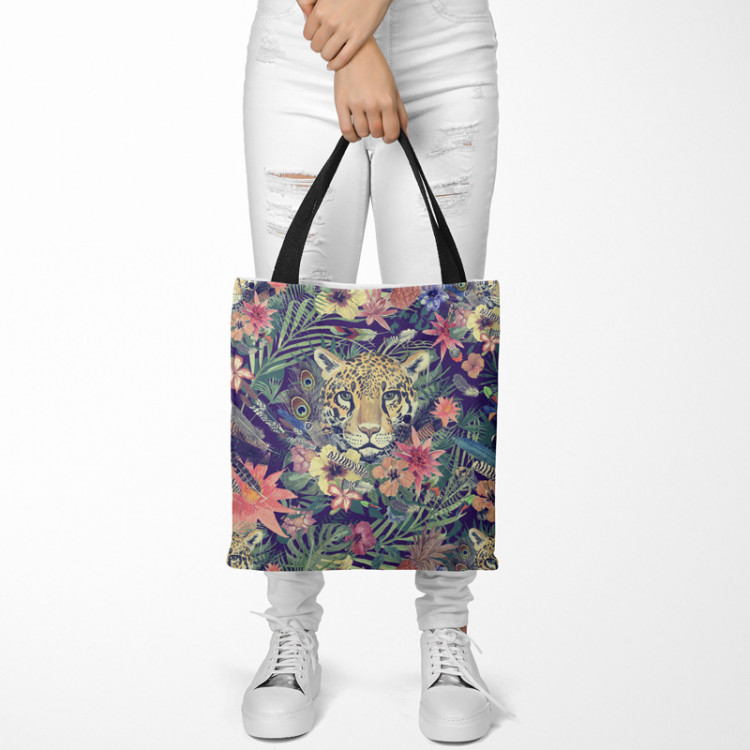 Shopping Bag Cheetah in the leaves - wild animal, floral print in watercolour style 147619 additionalImage 2