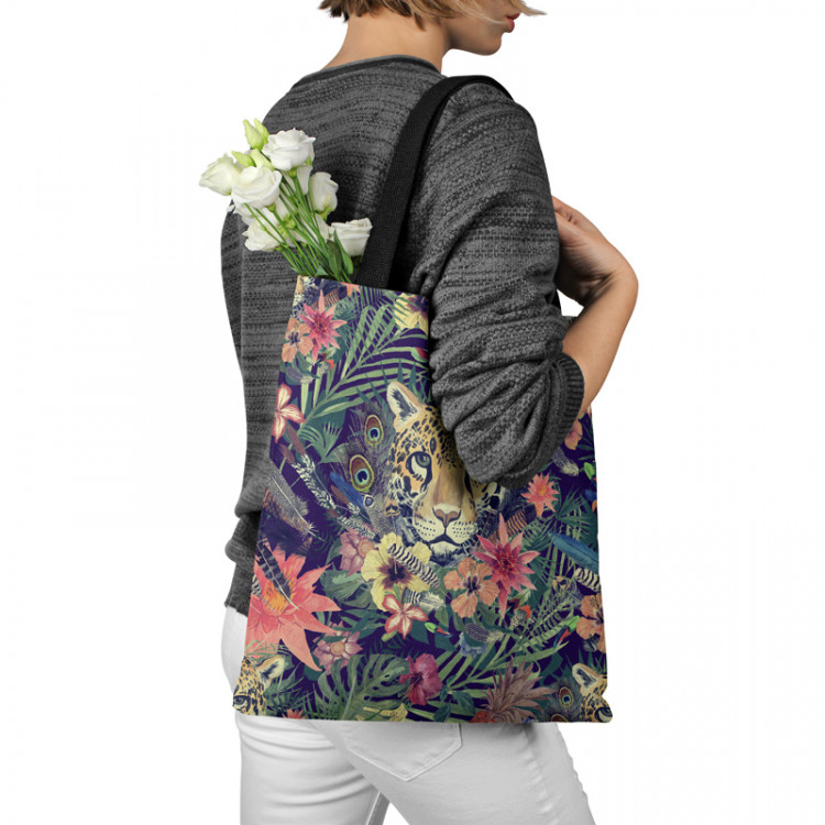 Shopping Bag Cheetah in the leaves - wild animal, floral print in watercolour style 147619 additionalImage 3