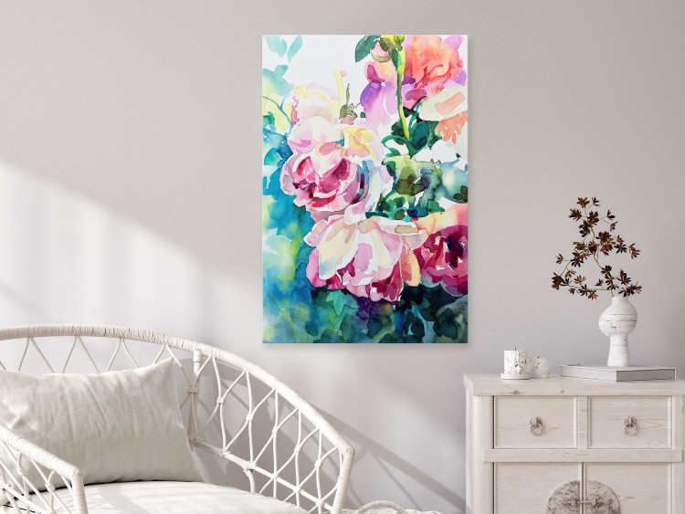 Canvas Pink Roses - Bouquet of Flowers and Plants Painted With Watercolor 149819 additionalImage 3