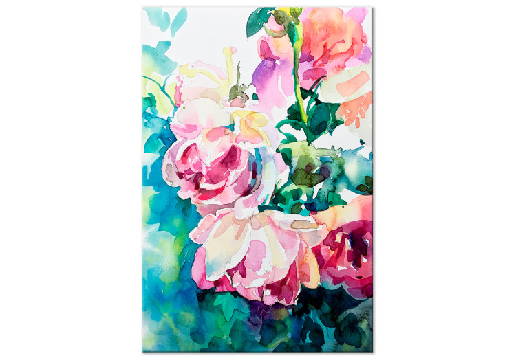 Canvas Pink Roses - Bouquet of Flowers and Plants Painted With Watercolor 149819