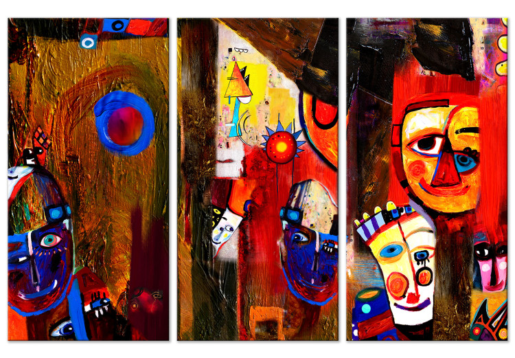Canvas Colorful Abstraction - Cheerful Painted Clowns in the Style of Pablo Picasso 149919