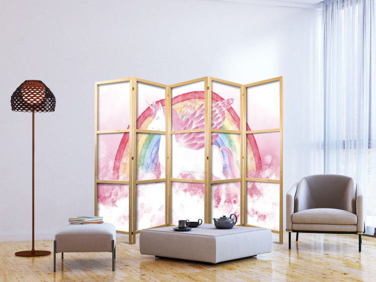 Room Divider Pink Power - A Unicorn With Wings and a Rainbow on a Background of Clouds II [Room Dividers] 151419 additionalImage 6