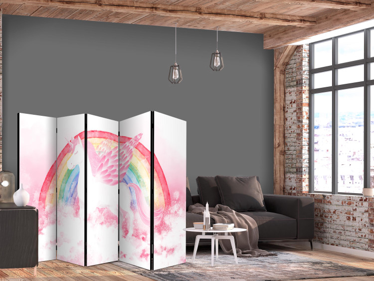 Room Divider Pink Power - A Unicorn With Wings and a Rainbow on a Background of Clouds II [Room Dividers] 151419 additionalImage 4