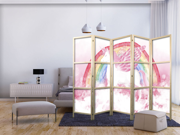 Room Divider Pink Power - A Unicorn With Wings and a Rainbow on a Background of Clouds II [Room Dividers] 151419 additionalImage 8