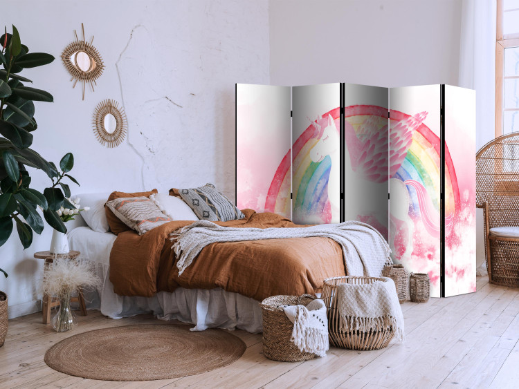 Room Divider Pink Power - A Unicorn With Wings and a Rainbow on a Background of Clouds II [Room Dividers] 151419 additionalImage 2