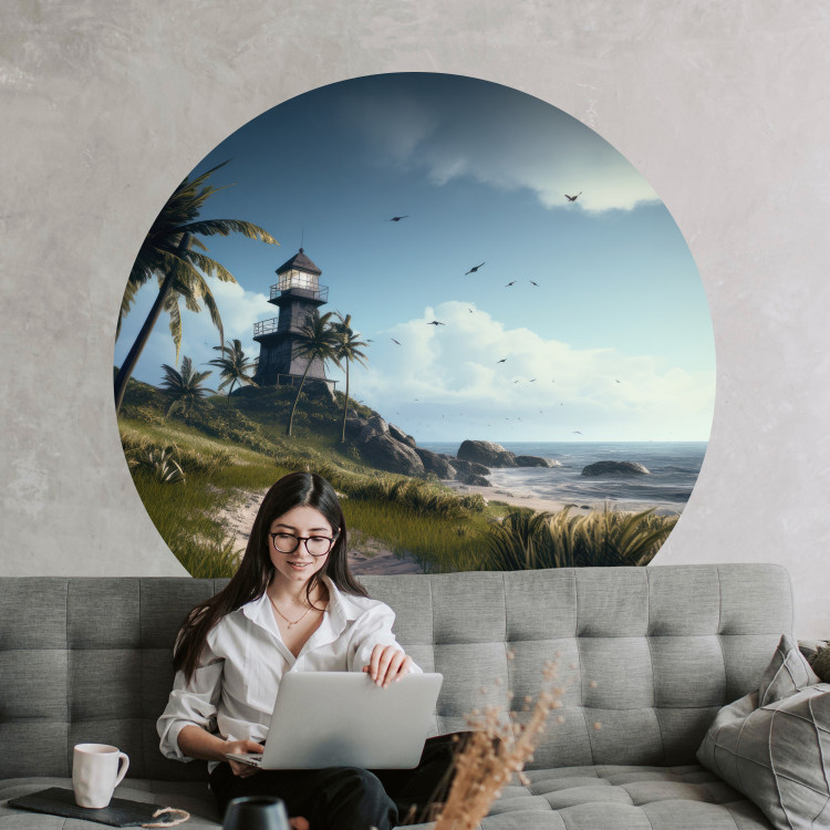 Round wallpaper Safe Shore - Seascape With Lighthouse and Tropical Beach 151619 additionalImage 2