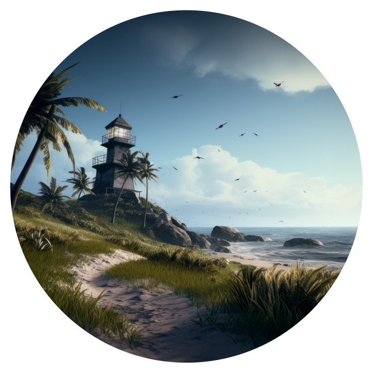 Round wallpaper Safe Shore - Seascape With Lighthouse and Tropical Beach 151619 additionalImage 1