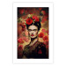 Poster Portrait With Roses - Frida Kahlo on a Brown Background Full of Flowers 152219 additionalThumb 15