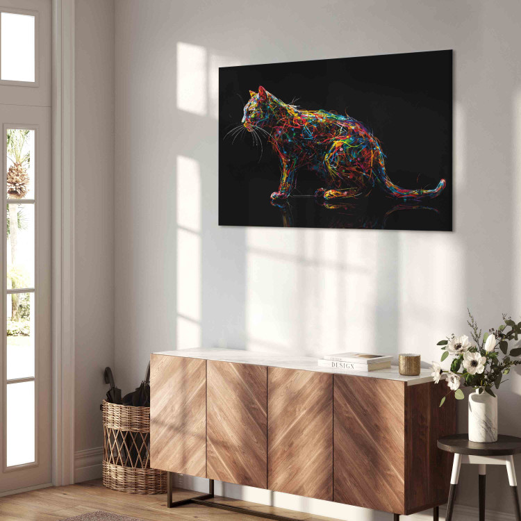 Canvas Colorful Animal - Composition With a Cat Waiting for a Mouse on a Black Background 159519 additionalImage 10