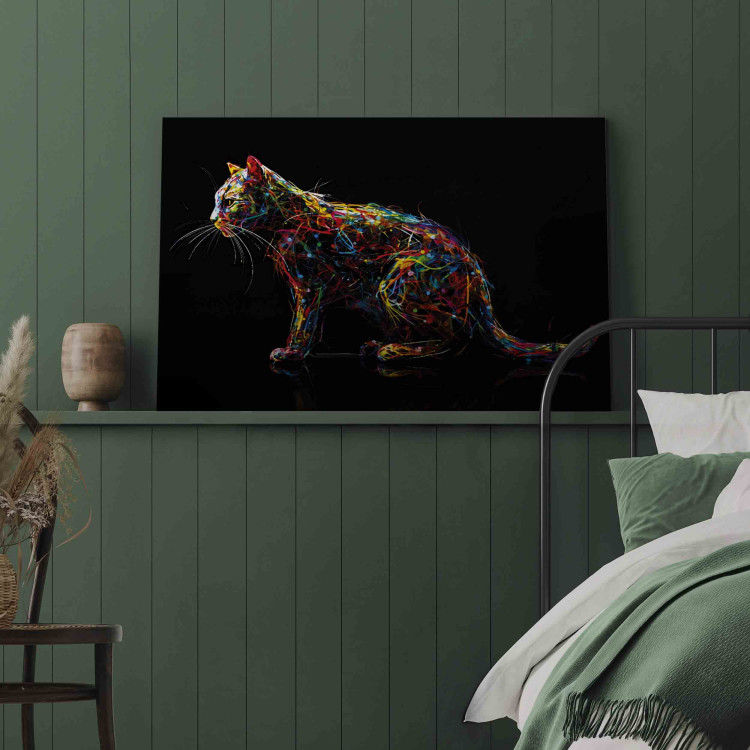 Canvas Colorful Animal - Composition With a Cat Waiting for a Mouse on a Black Background 159519 additionalImage 11